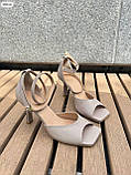 Босоніжки жіночі шкіряні бежеві з переплітінням, фото 7