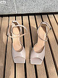 Босоніжки жіночі шкіряні бежеві з переплітінням, фото 4