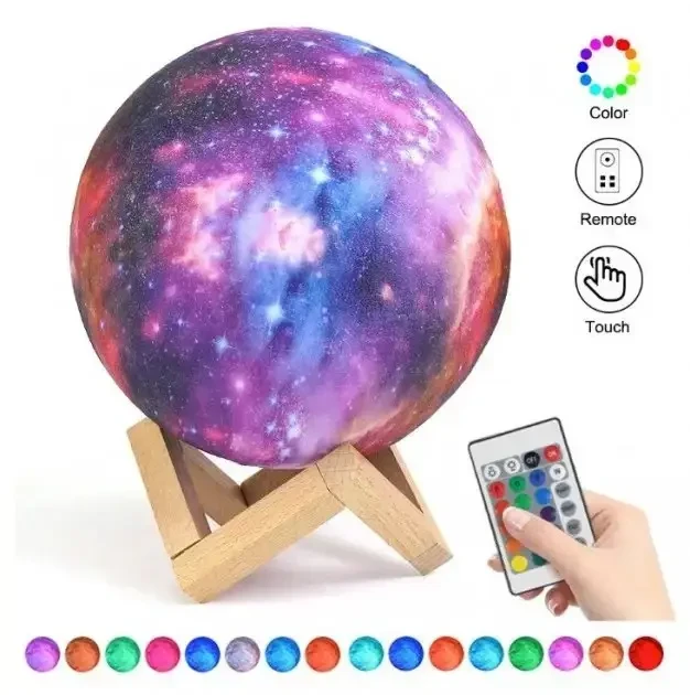 Настільний світильник Космос Moon Lamp 3D RGB 15см. USB, пульт, 16 кольорів., фото 1
