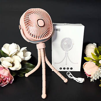 Портативний вентилятор "Восьминіг" з гнучким штативом 22 см Рожевий колір Luna