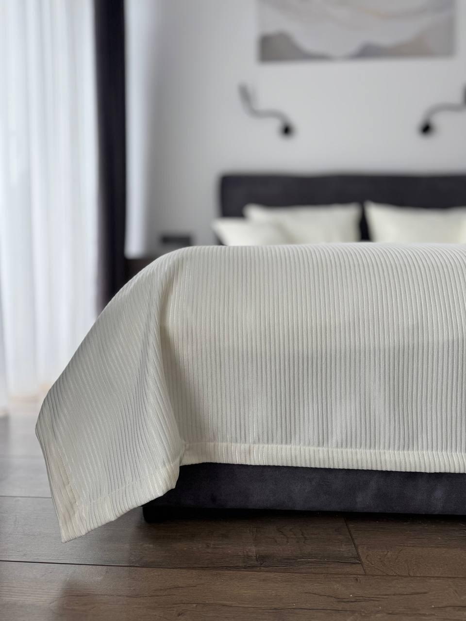 Покривало з преміальними смужками, 100% cotton, молочний колір (Розміри в асортименті), фото 1