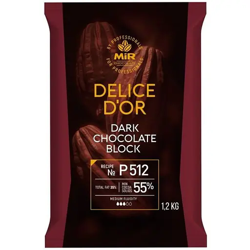 Шоколад чорний 55% ТМ Delice D'or у плитках 1,2 кг