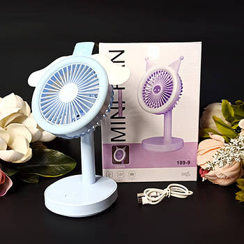 Дитячий портативний міні-вентилятор "Сінаморол" з підсвічуванням 19 см Блакитний колір Luna