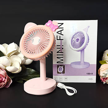 Дитячий портативний міні-вентилятор “Hello Kitty” з підсвічуванням 19 см Рожевий колір Luna