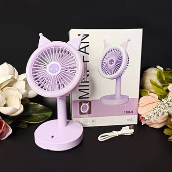 Дитячий портативний міні-вентилятор “Куромі” з підсвічуванням 19 см Бузковий колір Luna