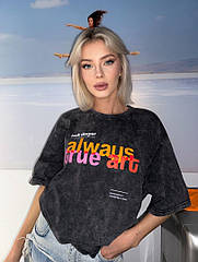 Футболка оверсайз сіра рукавиця принтована жіноча