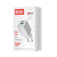 Зарядний пристрій мережевий USB/Type-C 30W білий GaN Mini ColorWay, фото 7