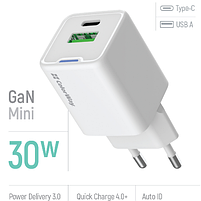 Зарядний пристрій мережевий USB/Type-C 30W білий GaN Mini ColorWay, фото 2