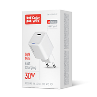 Зарядний пристрій мережевий Type-C PD 30W білий GaN Mini ColorWay, фото 8