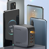 Зарядний пристрій мережевий USB/3Type-C PD 100W чорний GaN ColorWay, фото 4