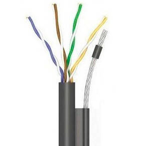 Кабель (UTP мідь вуличний з тросом) OK-Net 4*2*0,51 КППт-ВП (100) трос 7*0,5мм cat 5e, бухта 305 м