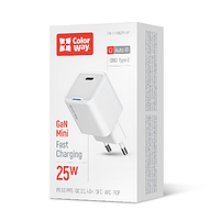 Зарядний пристрій мережевий Type-C PD 25W білий GaN Mini ColorWay, фото 2