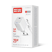Зарядний пристрій мережевий Type-C + кабель Type-C PD 25W білий GaN Mini ColorWay, фото 2