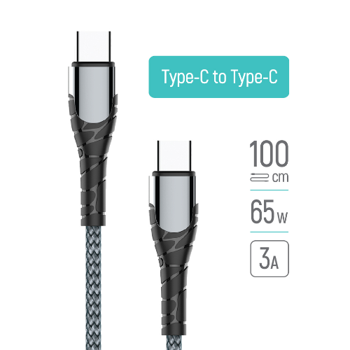 Кабель USB PD Type-C/Type-C ColorWay CW-CBPDCC040-GR 3,0A 65W 1м сірий, фото 1