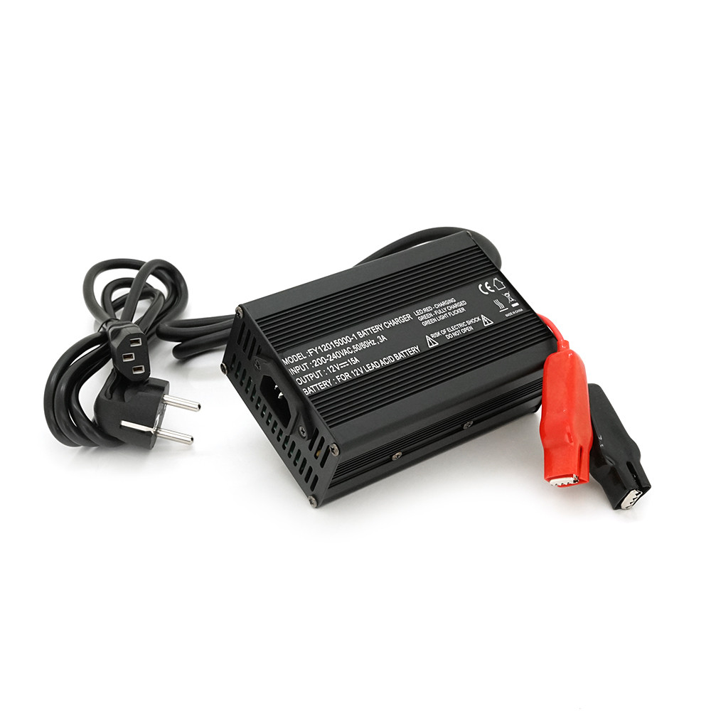 Зарядний пристрій для акумуляторів AGM 12 V, 15 A, + крокодили, 135x90x50mm