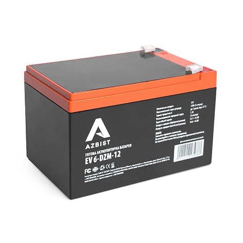Тягова акумуляторна батарея AGM AZBIST 6-DZM-12, 12 V 12 Ah F2 (151х98х101 мм) Black Q3, фото 1