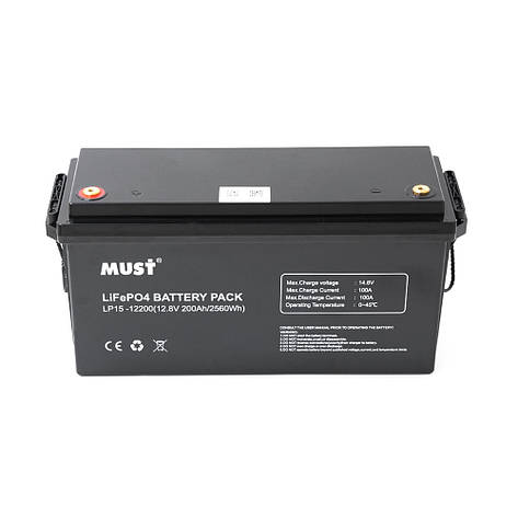 Акумуляторна батарея Must LiFePO4 LP15-12200 12,8V 200Ah, 2,56kWh, BMS100A@4S, 6000 cycles, 502x185x243, 23kg, фото 3