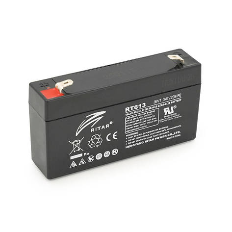 Акумуляторна батарея AGM RITAR RT613, Black Case, 6 V 1.3 Ah (97х24х 52 (58) ), 0.305 kg Q20, фото 1