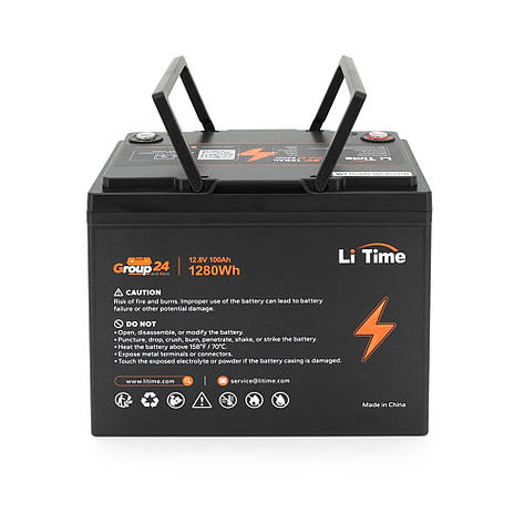 Акумуляторна батарея Li-TIME Group 24 LiFePO4 12.8 100Ач 1280Wh,(100/100A) M8, 200*258*168mm, фото 3