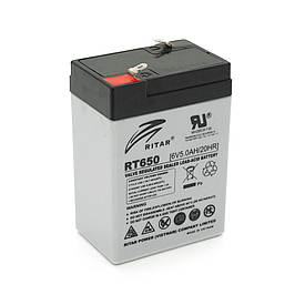 Акумуляторна батарея AGM RITAR RT650, Gray Case, 6 V 5 Ah ( 70х47х 99 (107) ), 0.695 kg Q20