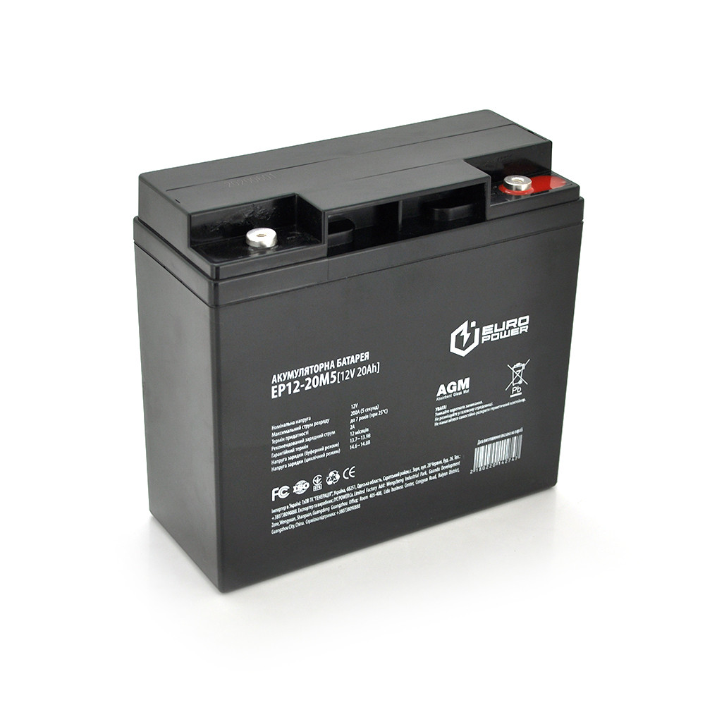 Акумуляторна батарея EUROPOWER AGM EP12-20M5 12 V 20 Ah ( 181 x 76 x 166 (168) ),5 kg Black Q4/192