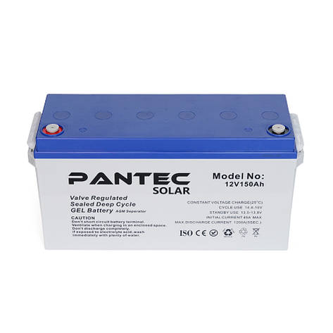 Акумуляторна батарея PANTEC 150-12 GEL 12 V 150 Ah (483 x 170 x 238), 43.6 kg Grey Q1/48, фото 3