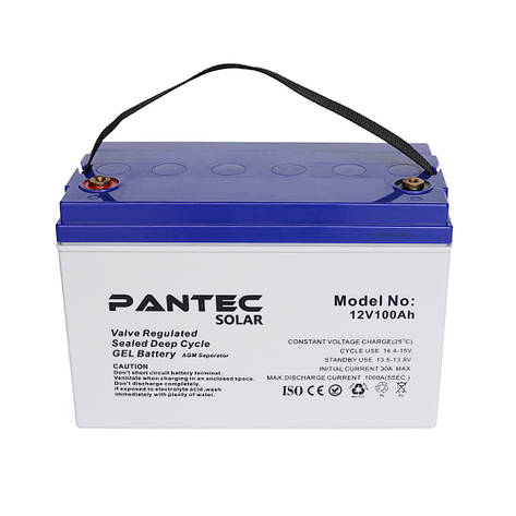 Акумуляторна батарея PANTEC 100-12 GEL 12 V 100 Ah (330 x 173 x 218), 30.4 kg Grey Q1/48, фото 3