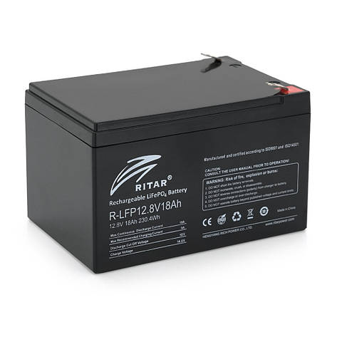 Акумуляторна батарея Ritar LiFePO4 12,8V 18Ah 230.4WH BMS9A@4SS ( 150 x 98 x 95 (100) ) Q6, фото 1