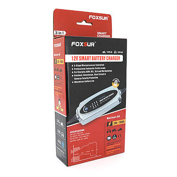 Автоматичний ЗП для акумулятора Foxsur FBC1236 6 V / 12 V, 100-240 V, 0,2-10 A, клемами (AGM/GEL/Lead), фото 3