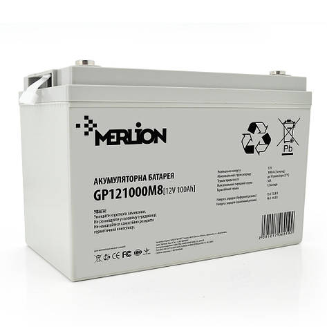 Акумуляторна батарея MERLION AGM GP121000M8 12 V 100 Ah (329 x 172 x 218), 28.1 kg White Q36, фото 1