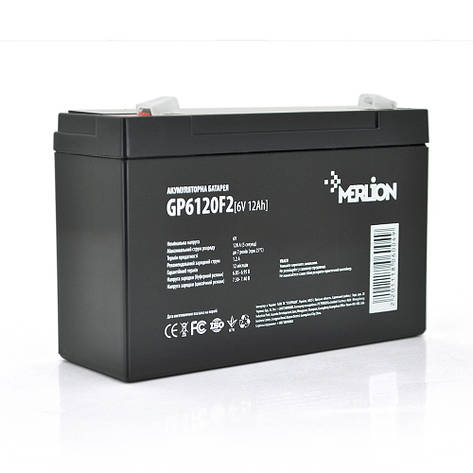 Акумуляторна батарея MERLION AGM GP6120F2 6 V 12 Ah ( 150 x 50 x 95 (100) ), 1.87 kg Q10, фото 1
