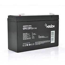 Акумуляторна батарея MERLION AGM GP6120F2 6 V 12 Ah ( 150 x 50 x 95 (100) ), 1.87 kg Q10