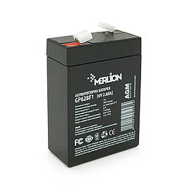 Акумуляторна батарея MERLION AGM GP628F1 6 V 2,8 Ah ( 67 x 35 x 100 (105) ), 0.575 kg Q20
