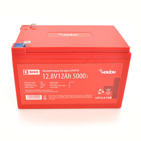 Літій-залізо-фосфатний акумулятор Merlion LiFePO4 12.8V 12AH(4S2P/BMS-15A), (151x99x99) для, фото 1