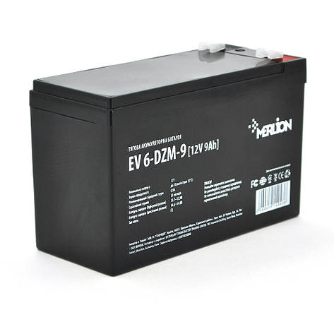 Тягова акумуляторна батарея Merlion EV 6-DZM-9, 12 V 9 Ah F2 (151*65*93),2.4 kg Q10, фото 1