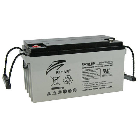 Акумуляторна батарея AGM RITAR DC12-80, Gray Case, 12 V 80 Ah ( 350 x 167 x 182 ), 22.9 kg Q1, фото 1