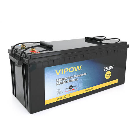 Акумуляторна батарея Vipow LiFePO4 25,6V 100Ah з вбудованою ВМS платою 80A (523*207*215), фото 1
