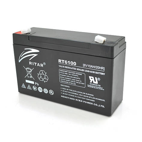 Акумуляторна батарея AGM RITAR RT6100, Black Case, 6 V 10 Ah ( 150 х 50 х 93 (99)), 1.58 kg Q10, фото 1