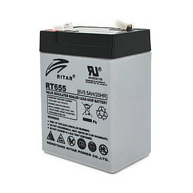 Акумуляторна батарея AGM RITAR RT655, Black Case, 6V 5.5 Ah ( 70х47х99 (105) ), 0.72 kg Q20
