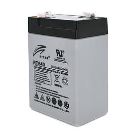Акумуляторна батарея AGM RITAR RT640, Black Case, 6 V 4 Ah ( 70х47х99 (107) ), 0.62 kg Q20