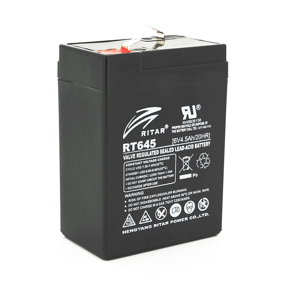 Акумуляторна батарея AGM RITAR RT645, Black Case, 6 V 4.5 Ah ( 70х47х99 (105) ), 0.864kg Q20