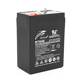Акумуляторна батарея AGM RITAR RT645, Black Case, 6 V 4.5 Ah ( 70х47х99 (105) ), 0.864kg Q20