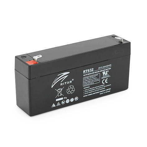 Акумуляторна батарея AGM RITAR RT632, Gray/Black Case, 6V 3.2 Ah ( 134х35х60 (66) ),0.65 kg Q10, фото 1