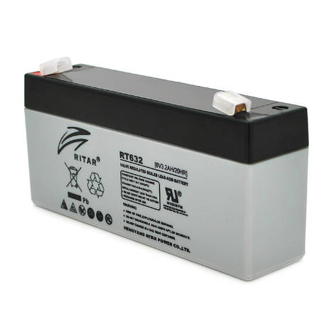 Акумуляторна батарея AGM RITAR RT632, Gray/Black Case, 6V 3.2 Ah ( 134х35х60 (66) ),0.65 kg Q10, фото 3