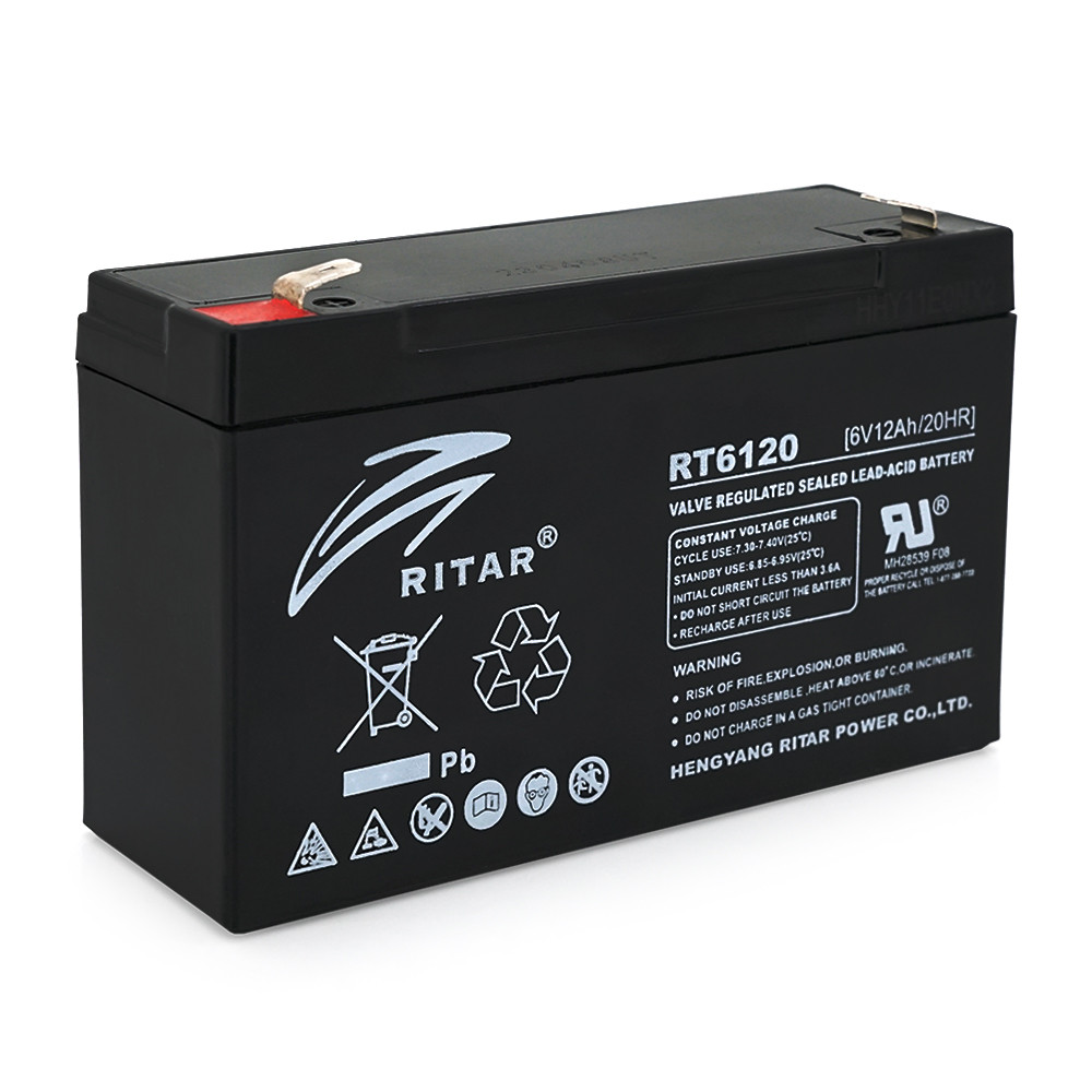 Акумуляторна батарея AGM RITAR RT6120A, Black Case, 6 V 12 Ah ( 150 х 50 х 93 (99)), 1.66kg Q10