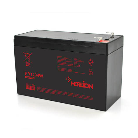 Акумуляторна батарея MERLION HR1234W, 12 V 9,5 Ah ( 151 х 65 х 94 (100) ), 2.53 kg Black Q10/420, фото 1