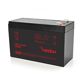 Акумуляторна батарея MERLION HR1234W, 12 V 9,5 Ah ( 151 х 65 х 94 (100) ), 2.53 kg Black Q10/420