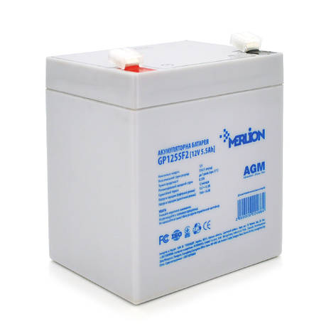 Акумуляторна батарея MERLION AGM GP1255F2, 12 V 5,5 Ah (90 х 70 х 100 (105)), 1.5 kg Q10/480, фото 1