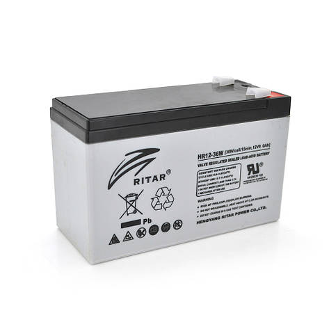 Акумуляторна батарея AGM RITAR HR1236W, Gray Case, 12 V 9.0 Ah ( 151 х 65 х 94 (100) 2.60kg Q10, фото 1