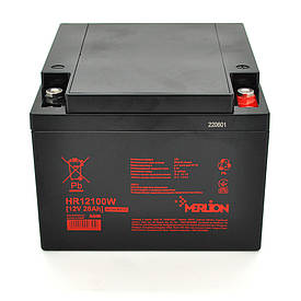 Акумуляторна батарея MERLION HR12100W, 12 V 28 Ah Black (166 х 175 х 125 (125) ), 7.7 kg